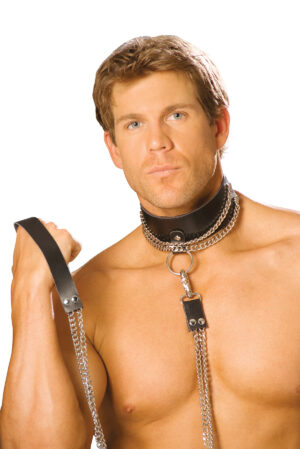 EML9151 - Leather Choker With Chain & Detachable Leash