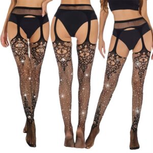 Glitter pantyhose with rhinestone suspender detailing