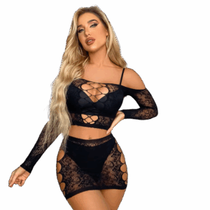 Fishnet lingerie set with lace accents