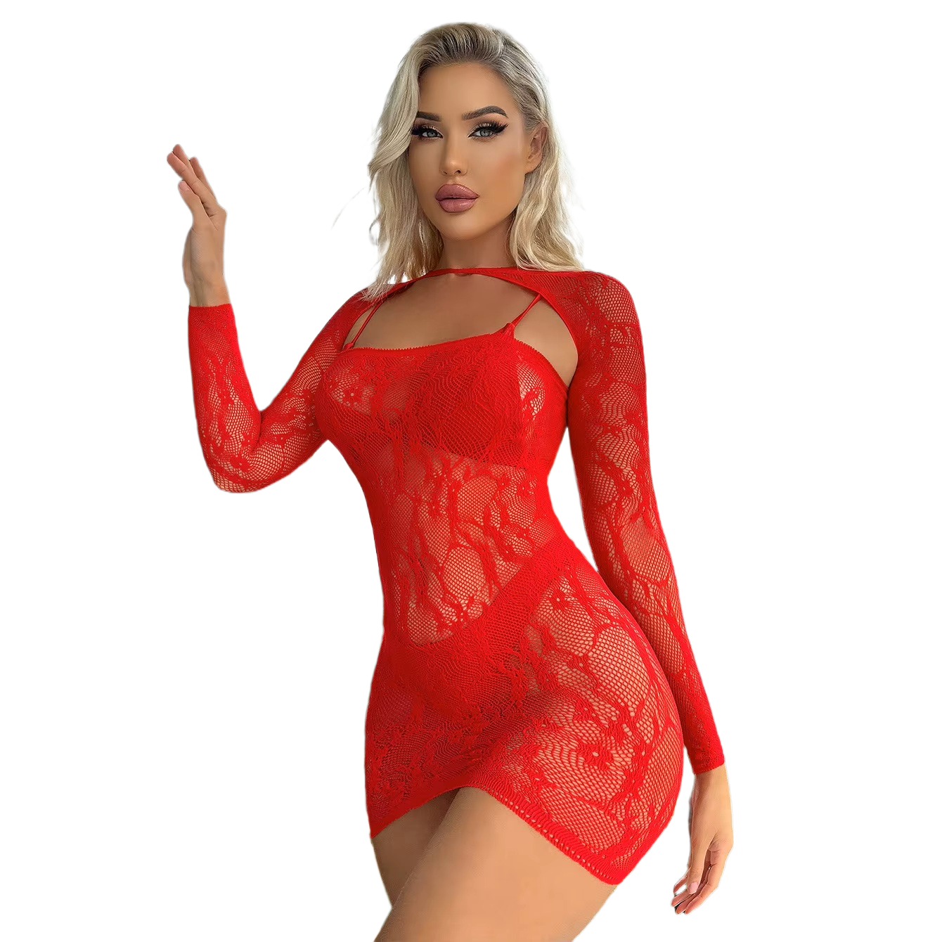 Fishnet tube skirt with lace shawl overlay