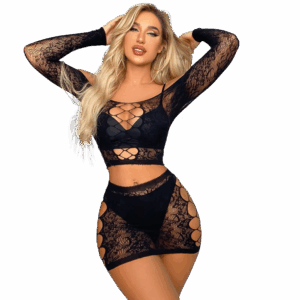Fishnet lingerie set with lace accents