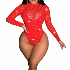 Mesh bodysuit with rhinestone accents